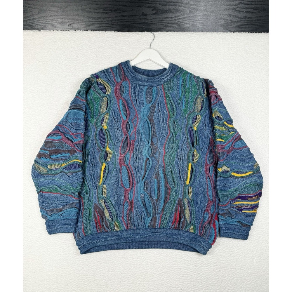 Vintage 90s Coogi Blues 3D Knit Sweater - Blue Multicolor - Men's Large / XL